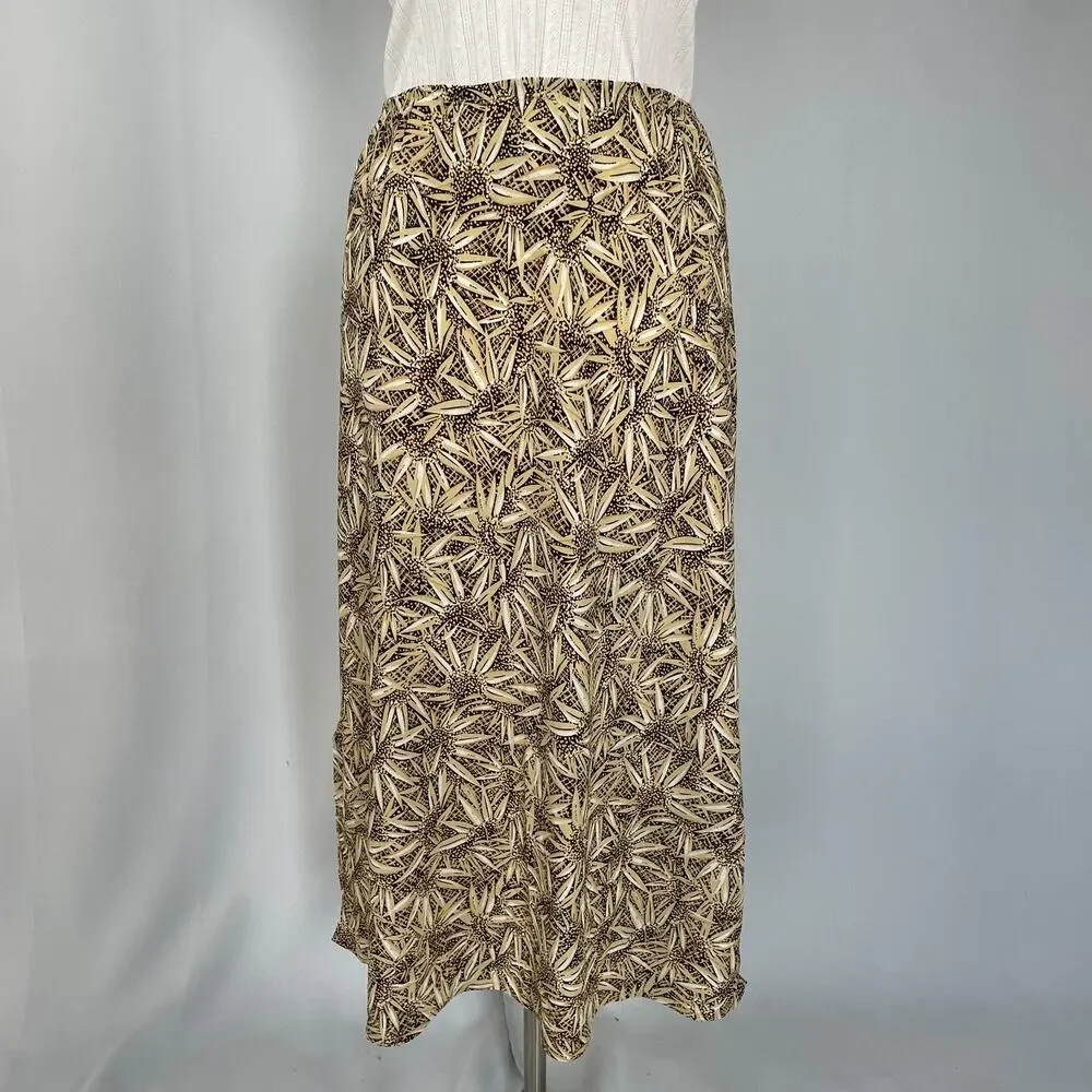 Vtg 90s Maxi Skirt Size 10 Brown Abstract Sunflower Boho Grunge Lightweight Y2K
